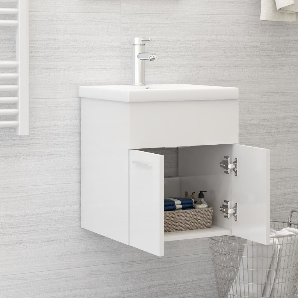 Mueble con lavabo madera de ingeniería blanco brillante - Imagen 3
