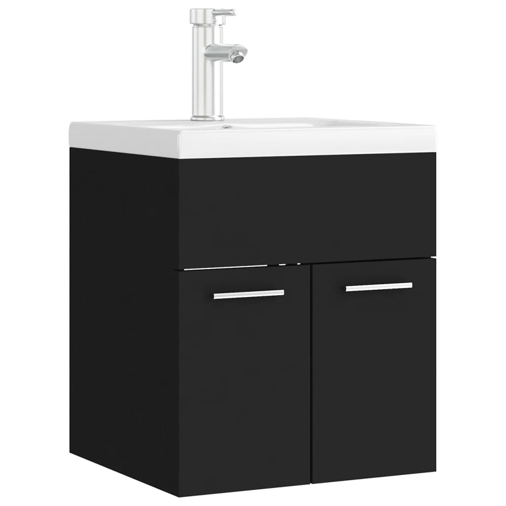 Mueble con lavabo madera de ingeniería negro - Imagen 2