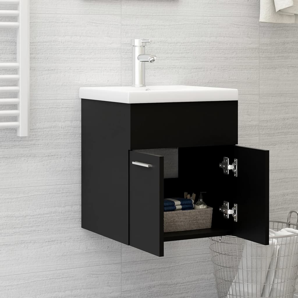 Mueble con lavabo madera de ingeniería negro - Imagen 3