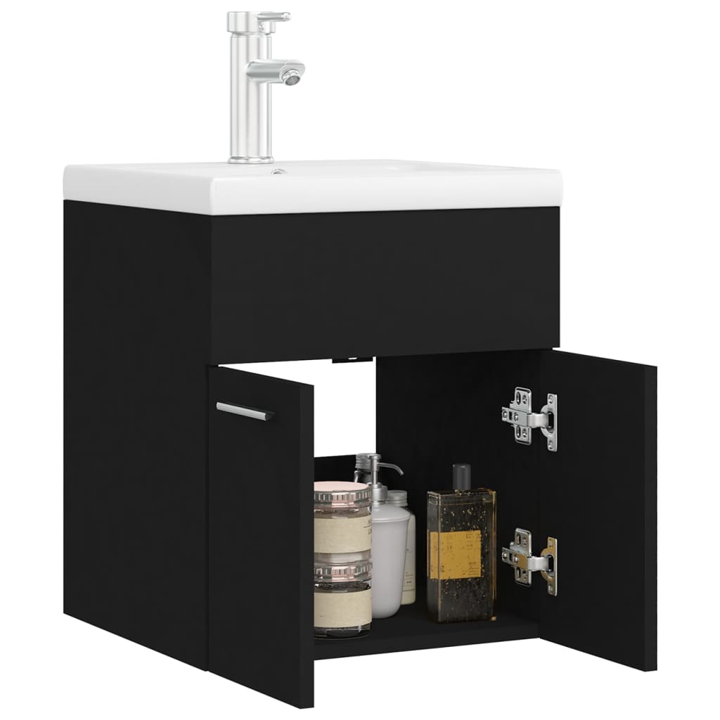 Mueble con lavabo madera de ingeniería negro - Imagen 4