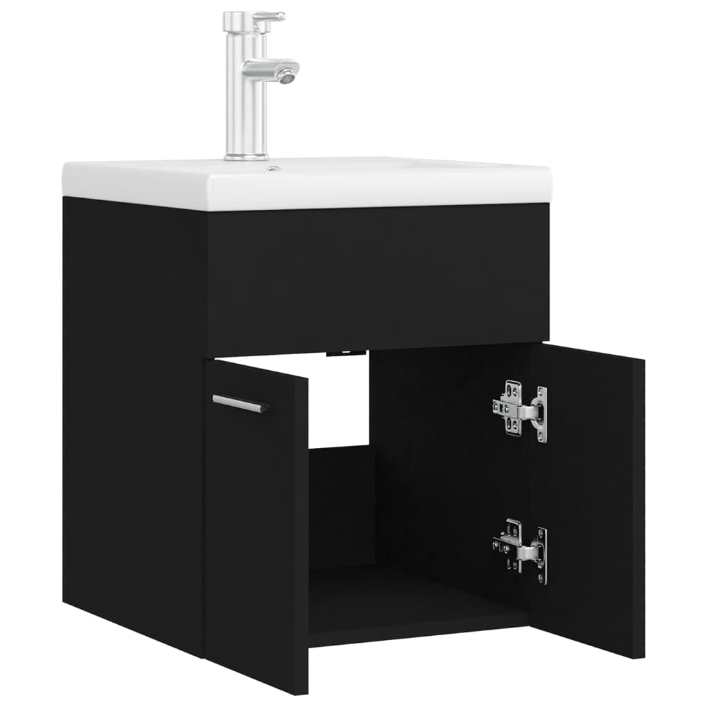 Mueble con lavabo madera de ingeniería negro - Imagen 7
