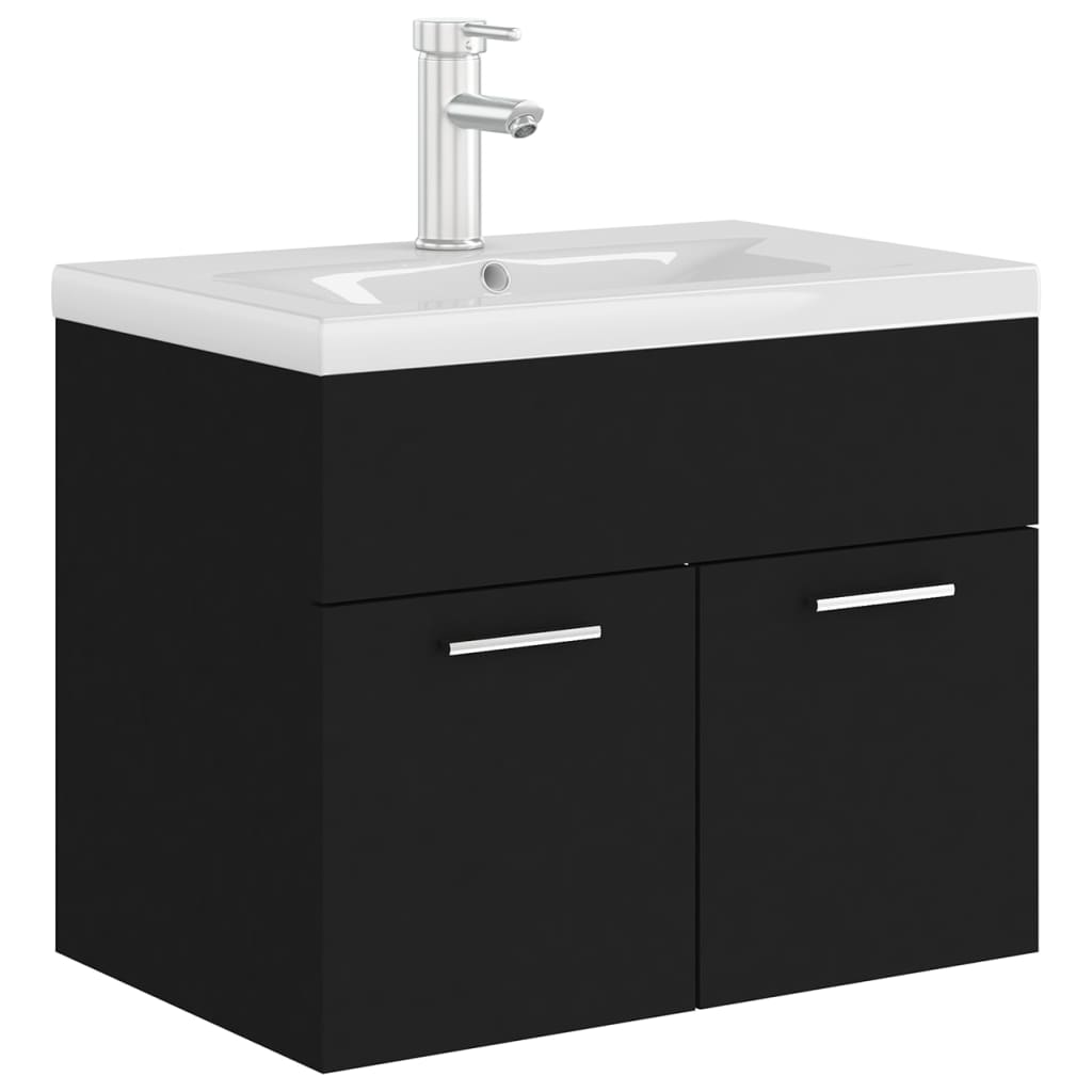 Mueble con lavabo madera de ingeniería negro - Imagen 2