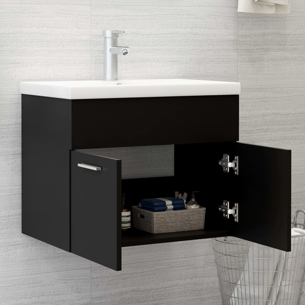 Mueble con lavabo madera de ingeniería negro - Imagen 3