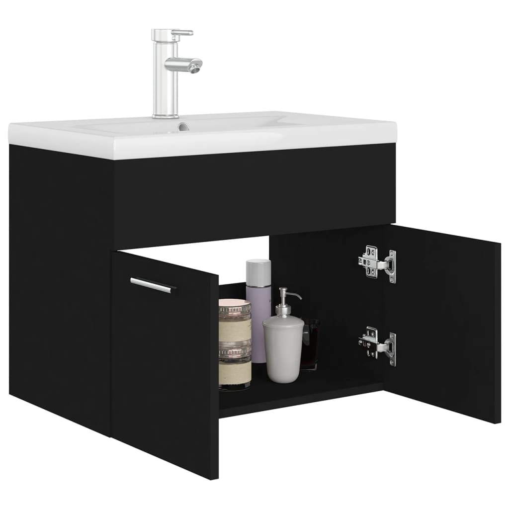 Mueble con lavabo madera de ingeniería negro - Imagen 4
