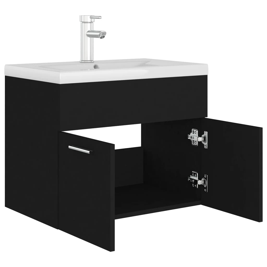 Mueble con lavabo madera de ingeniería negro - Imagen 7
