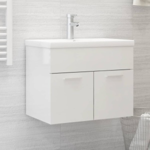 Mueble con lavabo madera de ingeniería blanco brillo