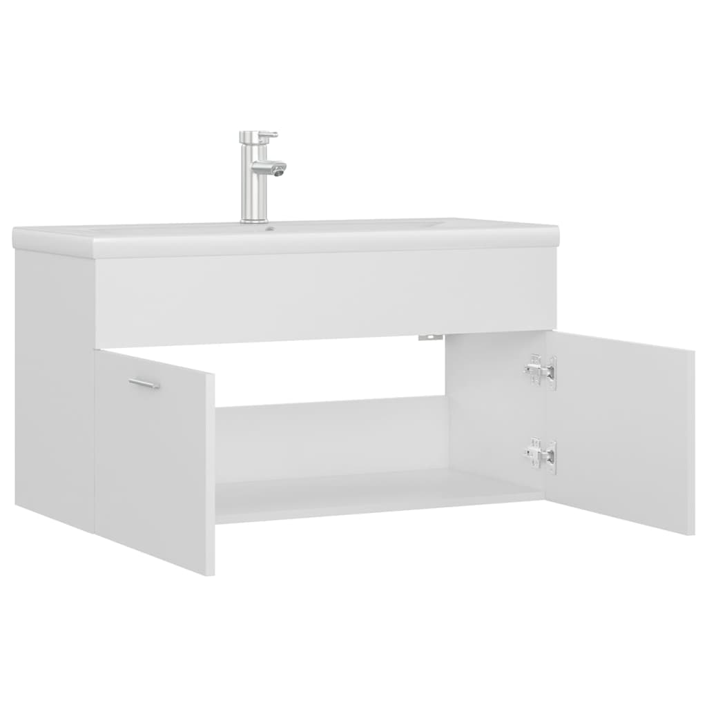 Mueble con lavabo madera de ingeniería blanco - Imagen 5