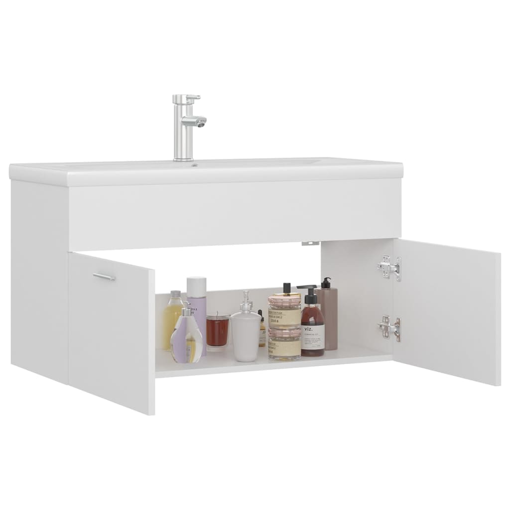 Mueble con lavabo madera de ingeniería blanco - Imagen 6