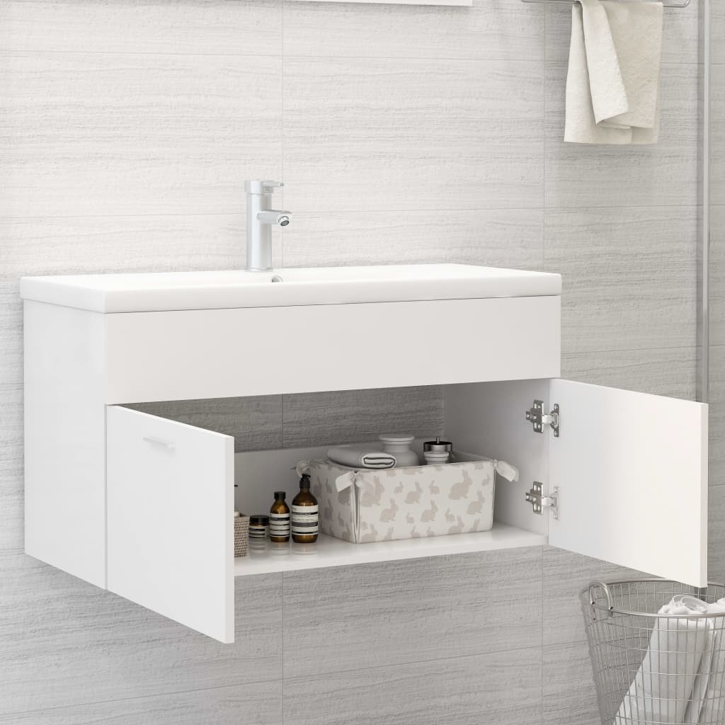 Mueble con lavabo madera de ingeniería blanco - Imagen 7