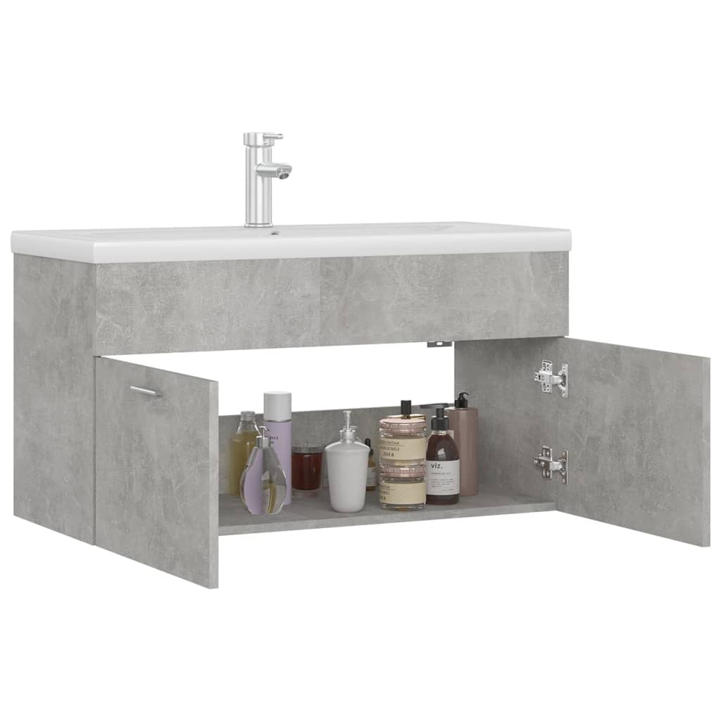 Mueble con lavabo madera de ingeniería gris hormigón - Imagen 6