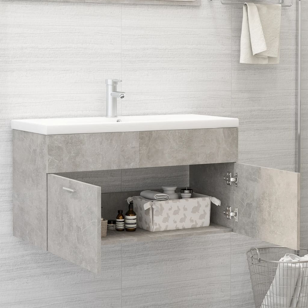 Mueble con lavabo madera de ingeniería gris hormigón - Imagen 7