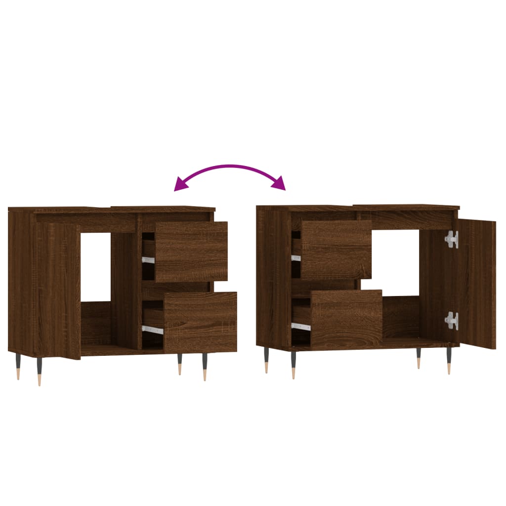 Armario de baño madera contrachapada marrón roble 65x33x60 cm - Imagen 8