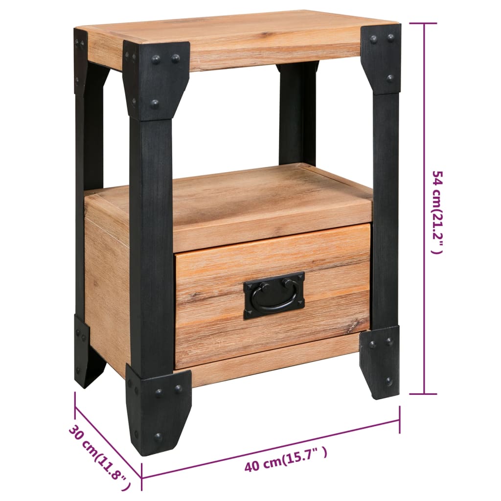 Mesita de noche de madera maciza acacia y acero 40x30x54 cm - Imagen 6