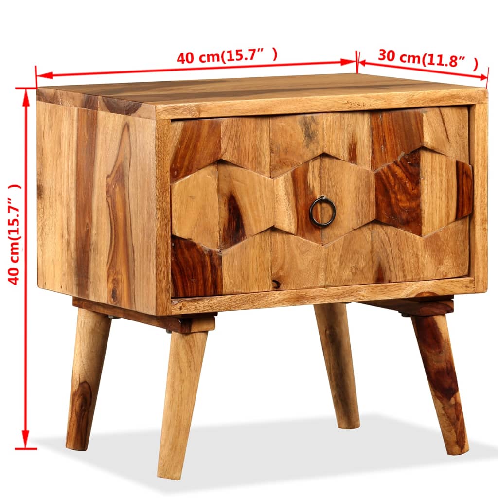 Mesita de noche con 1 cajón madera maciza de sheesham - Imagen 9