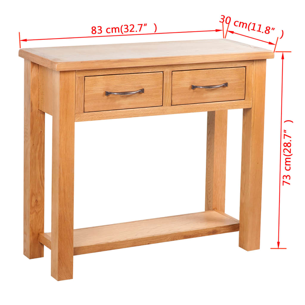 Mesa consola con 2 cajones madera maciza de roble 83x30x73 cm - Imagen 6