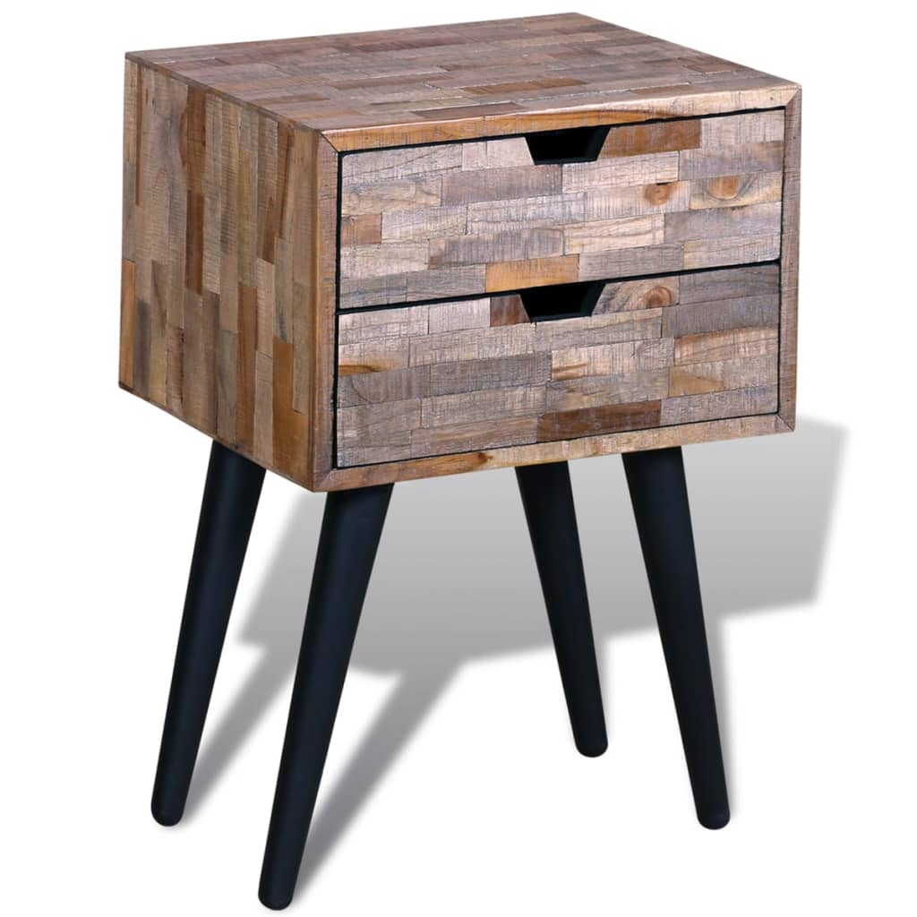 Mesita de noche con 2 cajones madera de teca reciclada - Imagen 2