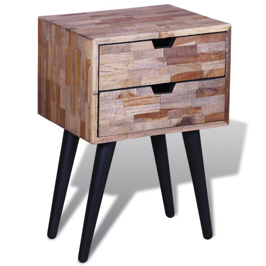 Mesita de noche con 2 cajones madera de teca reciclada - Imagen 3