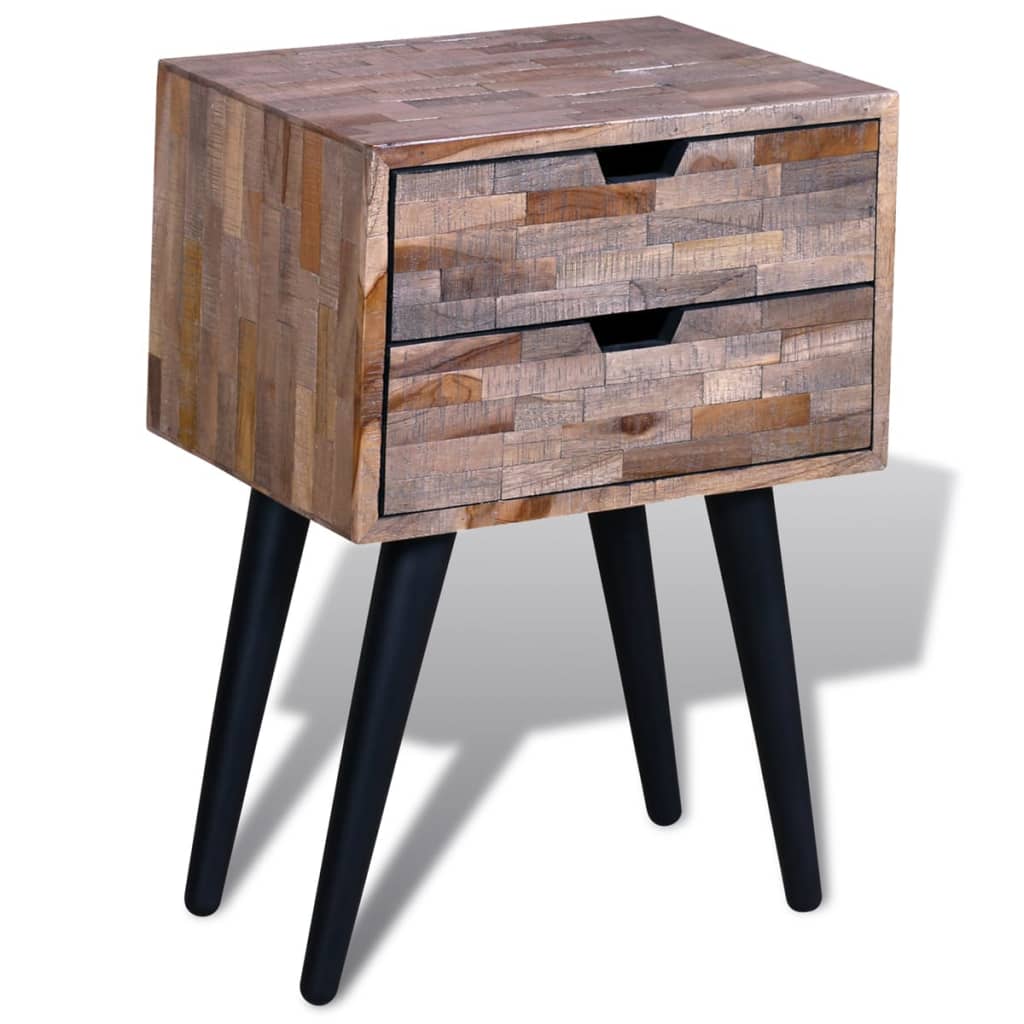 Mesita de noche con 2 cajones madera de teca reciclada - Imagen 4