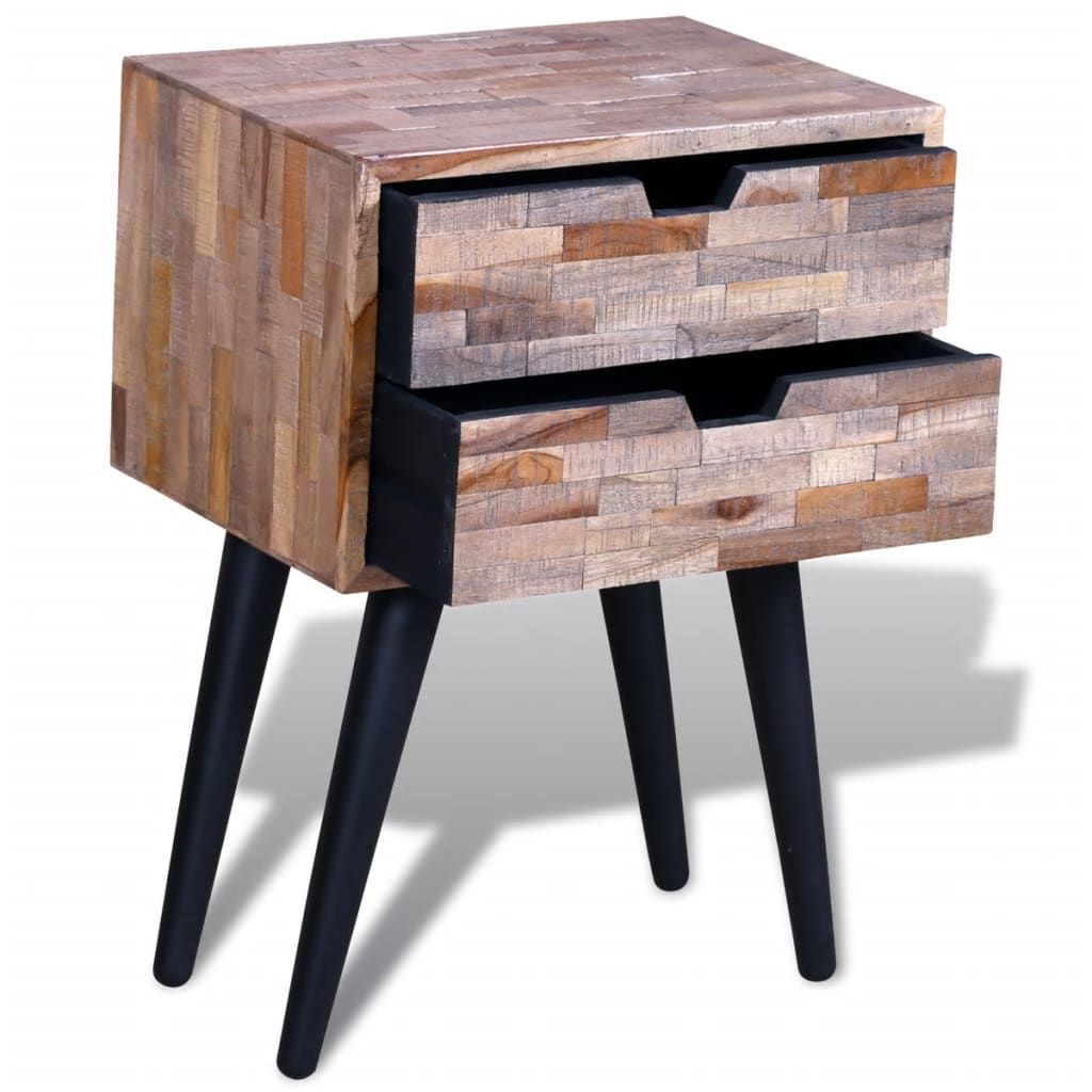 Mesita de noche con 2 cajones madera de teca reciclada - Imagen 5