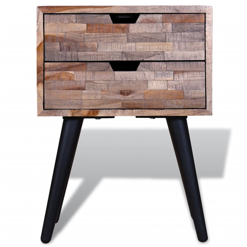 Mesita de noche con 2 cajones madera de teca reciclada - Imagen 7