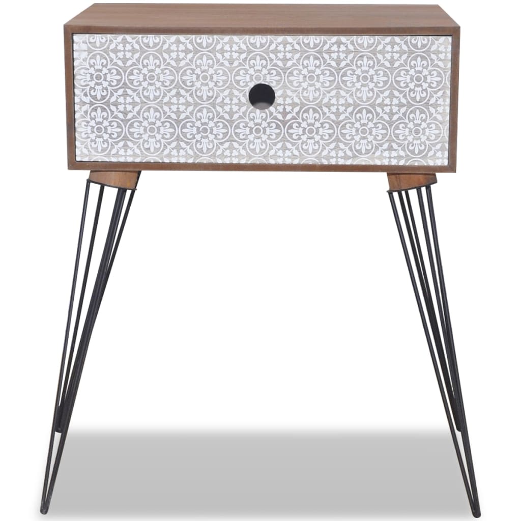 Mesita de noche rectangular con 1 cajón marrón - Imagen 4