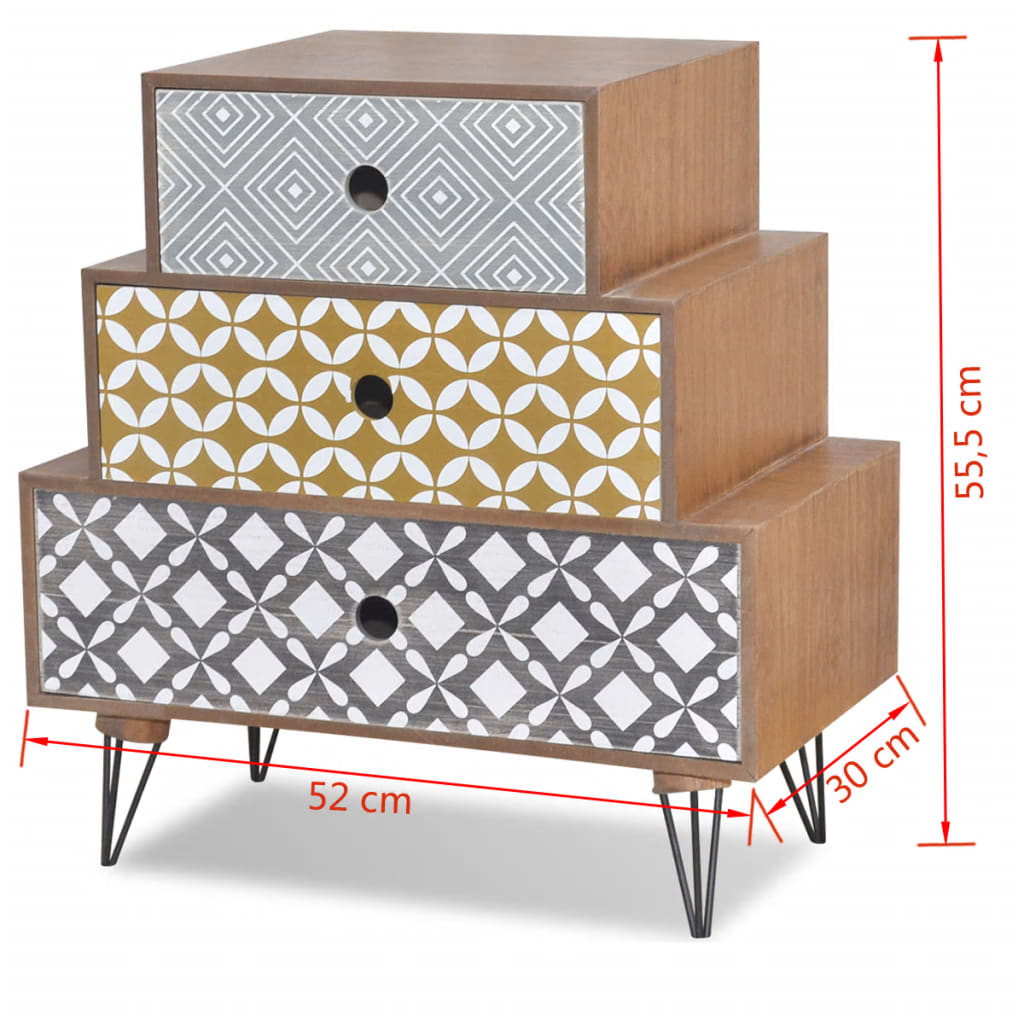 Mesita de noche con 3 cajones marrón - Imagen 5