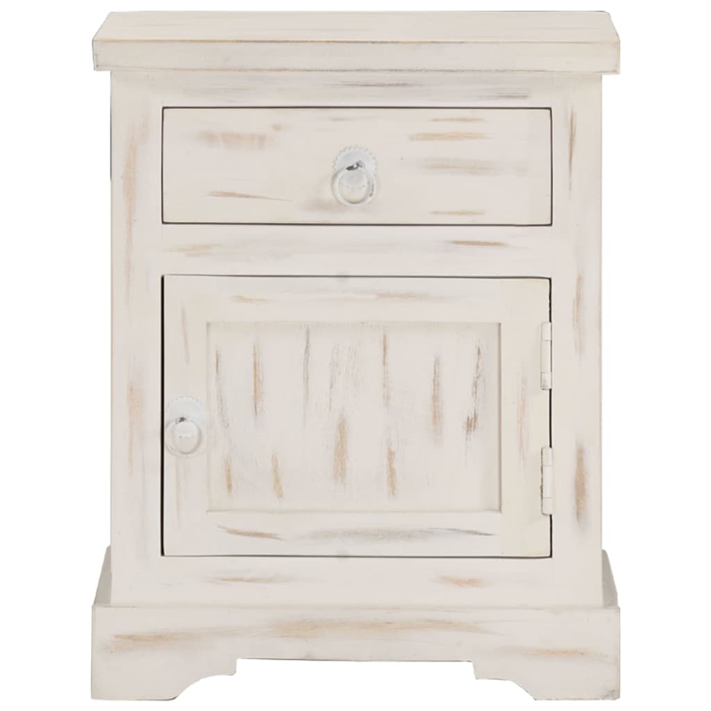 Mesita de noche de madera maciza de mango blanca 40x30x50 cm - Imagen 3