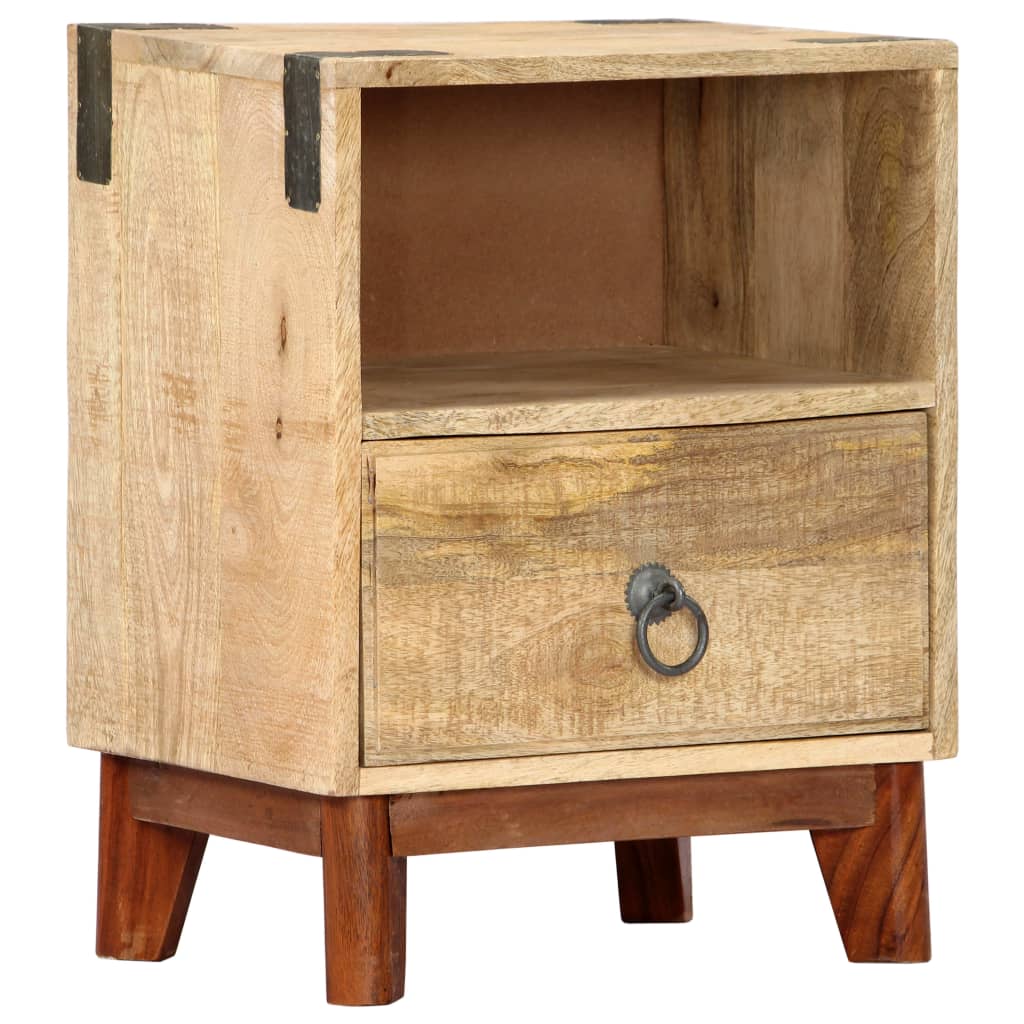 Mesita de noche madera maciza de mango rugosa 40x30x52 cm - Imagen 11