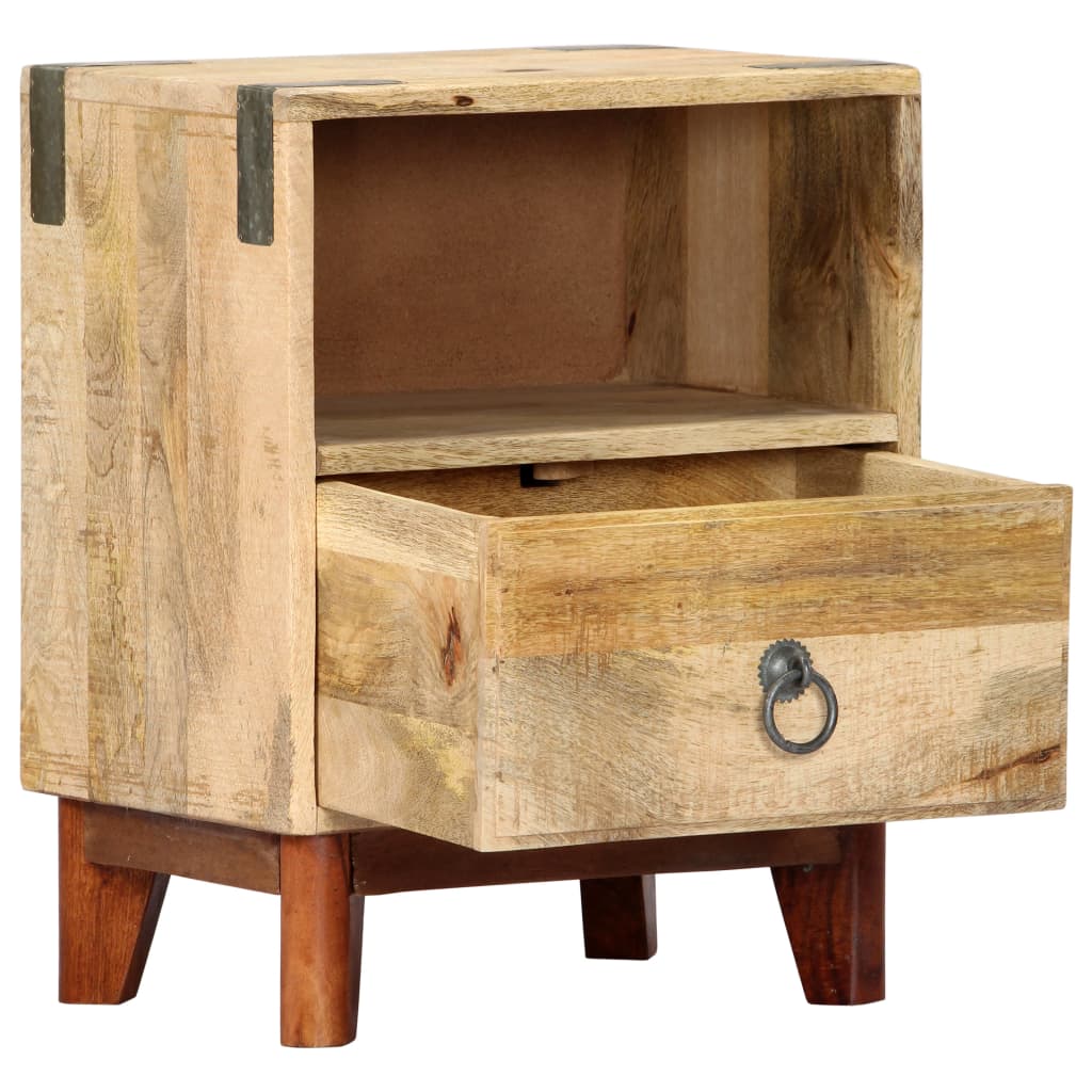 Mesita de noche madera maciza de mango rugosa 40x30x52 cm - Imagen 4