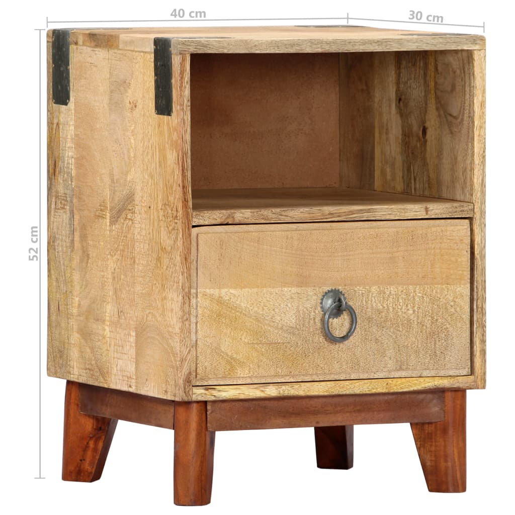Mesita de noche madera maciza de mango rugosa 40x30x52 cm - Imagen 8