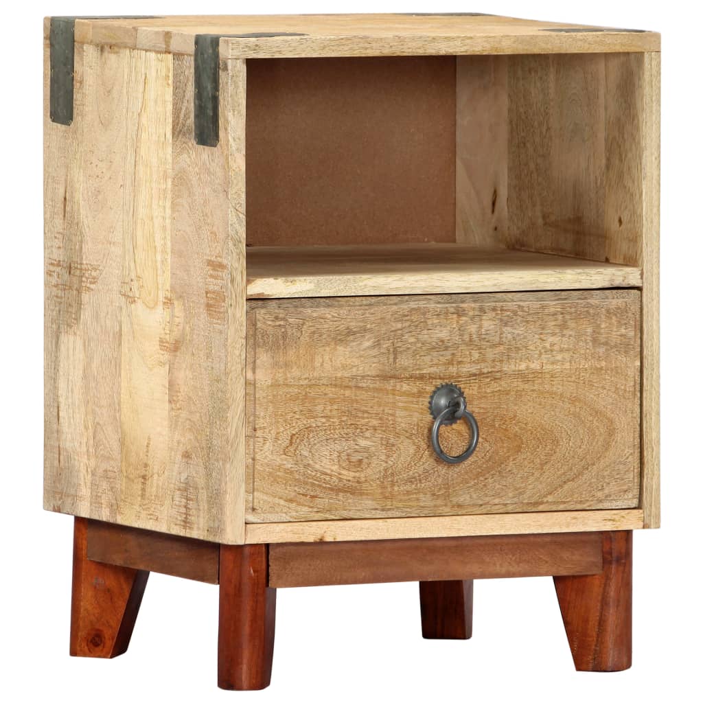 Mesita de noche madera maciza de mango rugosa 40x30x52 cm - Imagen 9