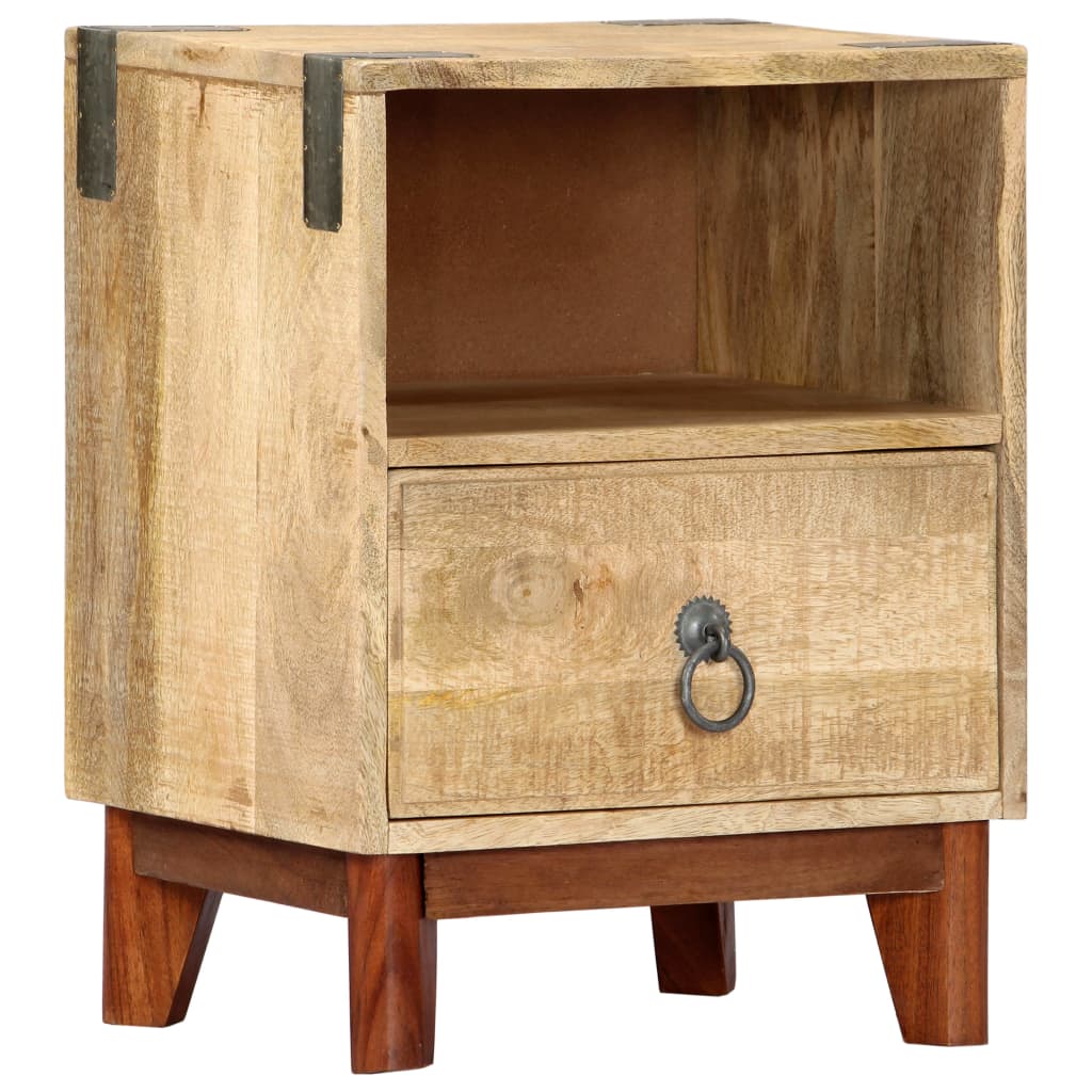 Mesita de noche madera maciza de mango rugosa 40x30x52 cm - Imagen 10