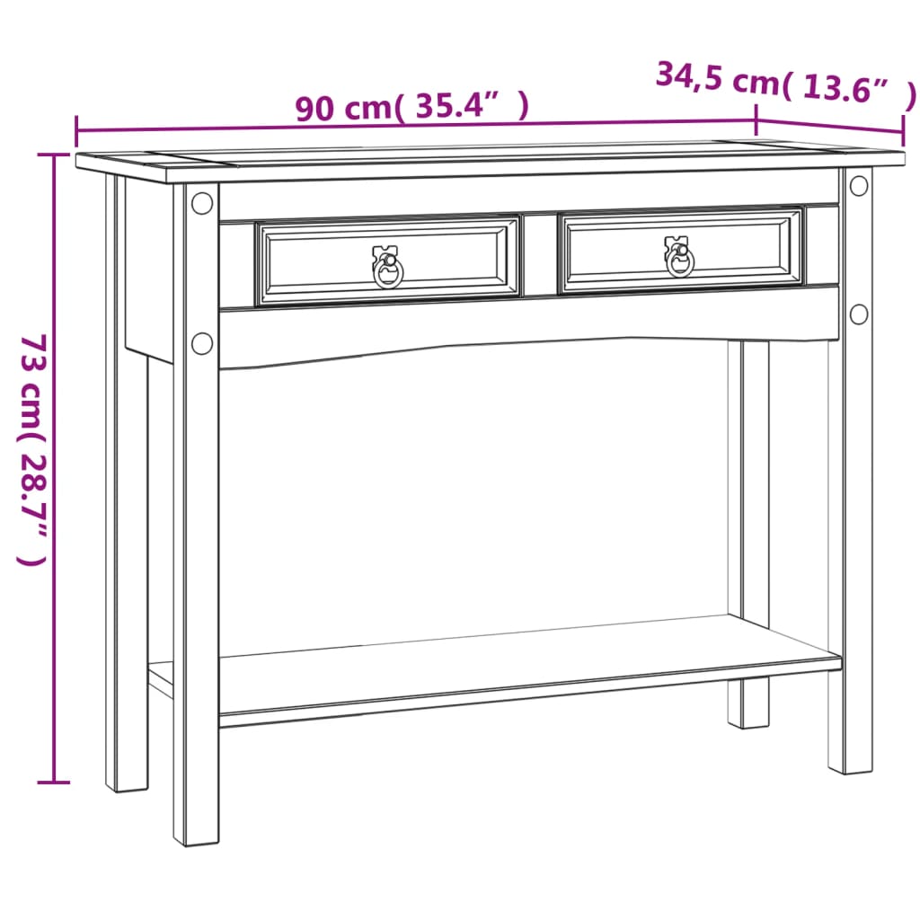 Mesa consola Corona Range de pino mexicano blanco 90x34,5x73 cm - Imagen 9
