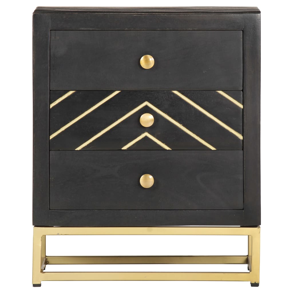 Mesita de noche madera maciza mango negro y dorado 40x30x50cm - Imagen 2