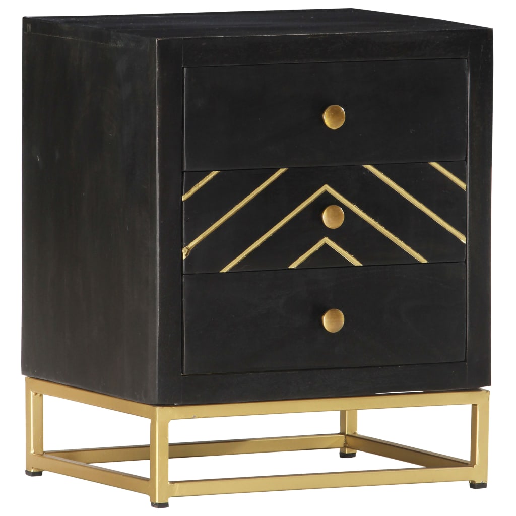 Mesita de noche madera maciza mango negro y dorado 40x30x50cm - Imagen 11