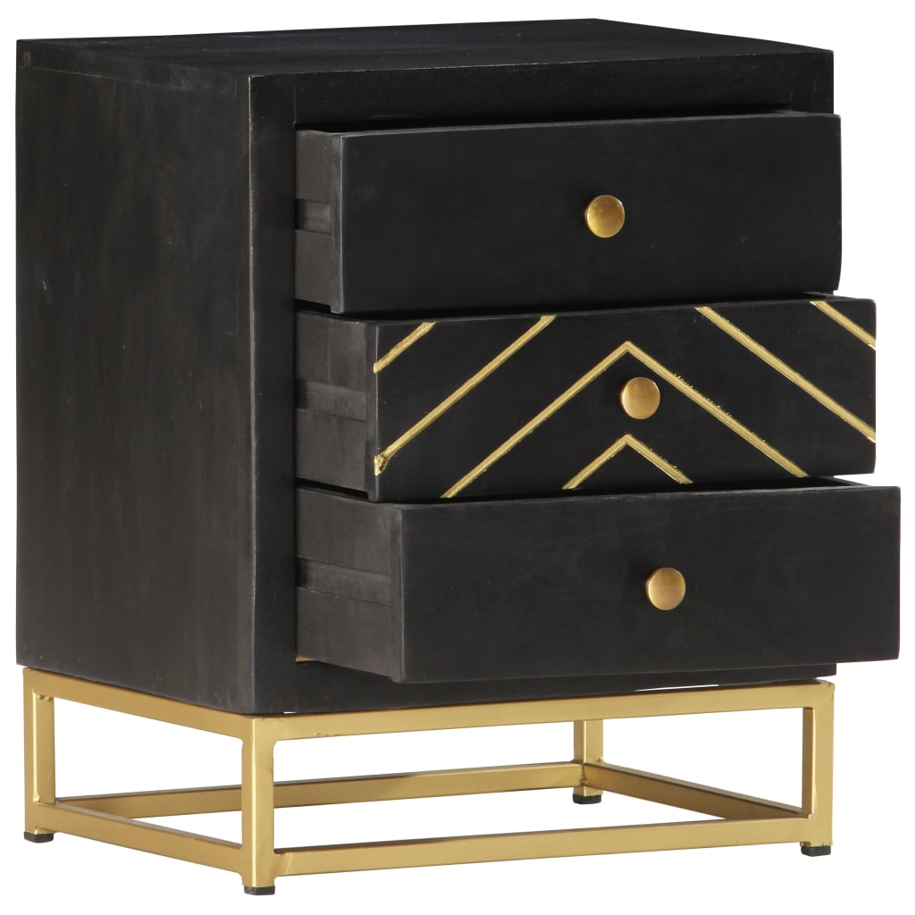 Mesita de noche madera maciza mango negro y dorado 40x30x50cm - Imagen 3