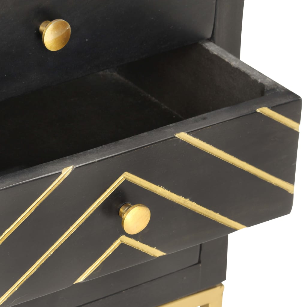 Mesita de noche madera maciza mango negro y dorado 40x30x50cm - Imagen 5