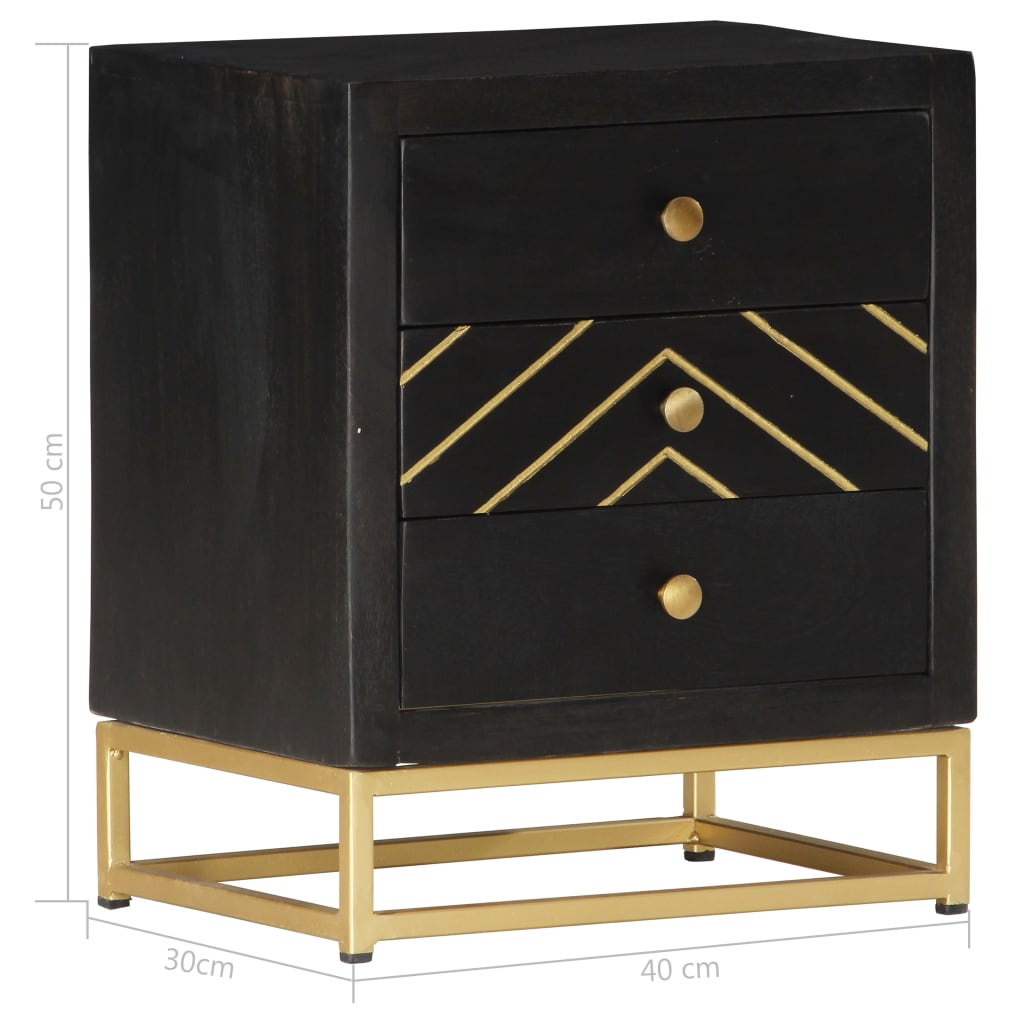 Mesita de noche madera maciza mango negro y dorado 40x30x50cm - Imagen 7