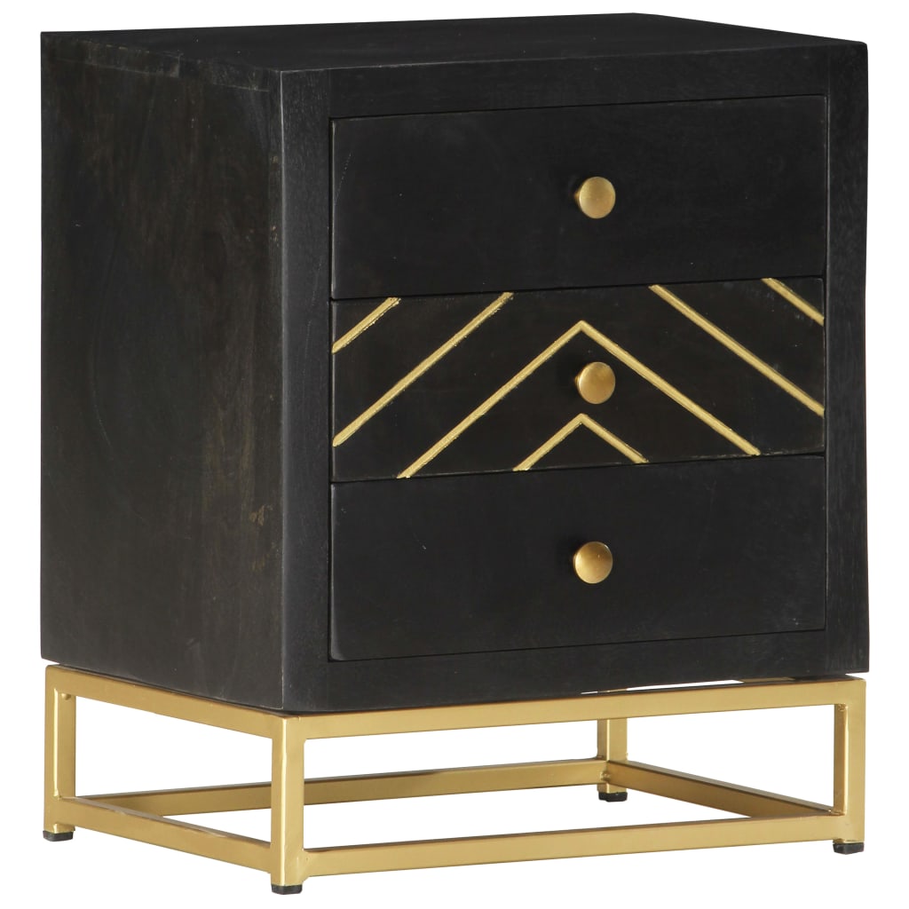Mesita de noche madera maciza mango negro y dorado 40x30x50cm - Imagen 8