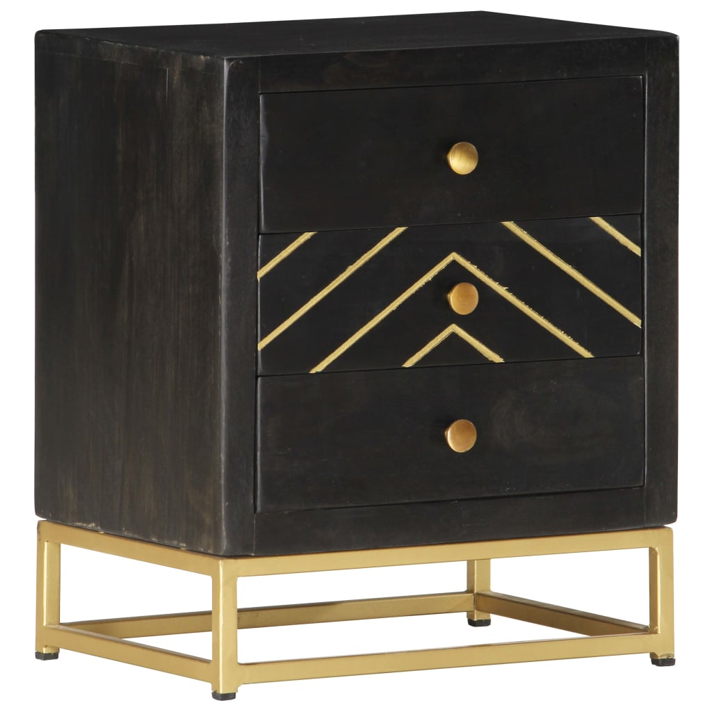 Mesita de noche madera maciza mango negro y dorado 40x30x50cm - Imagen 9