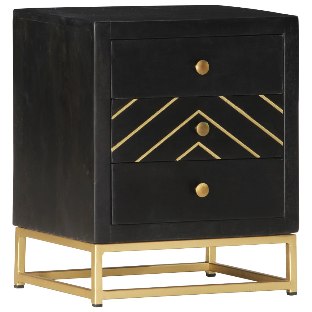 Mesita de noche madera maciza mango negro y dorado 40x30x50cm - Imagen 10