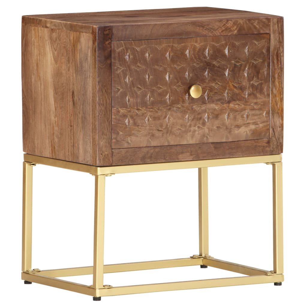 Mesita de noche de madera maciza de mango 40x30x50 cm - Imagen 8