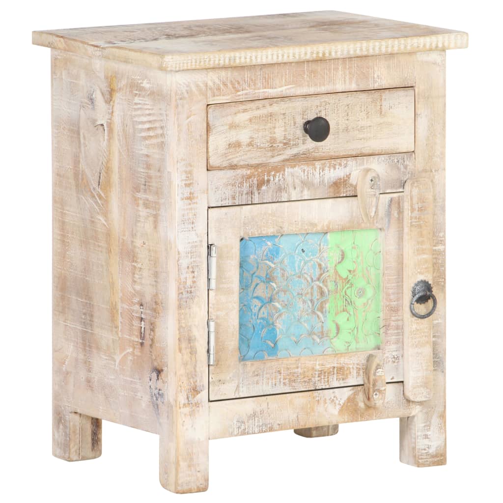 Mesita de noche de madera de acacia rugosa 40x30x50 cm - Imagen 8