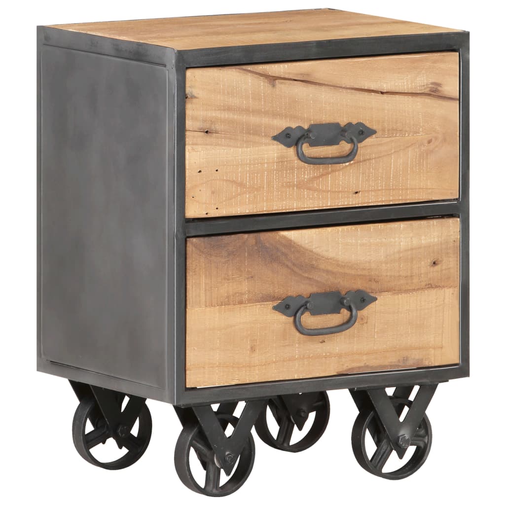 Mesita de noche de madera maciza reciclada 40x30x51 cm - Imagen 12