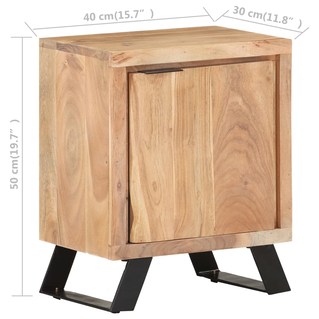 Mesita de noche madera maciza acacia borde natural 40x30x50 cm - Imagen 8