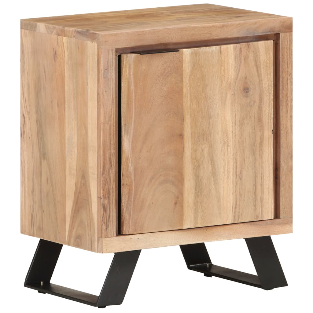 Mesita de noche madera maciza acacia borde natural 40x30x50 cm - Imagen 10