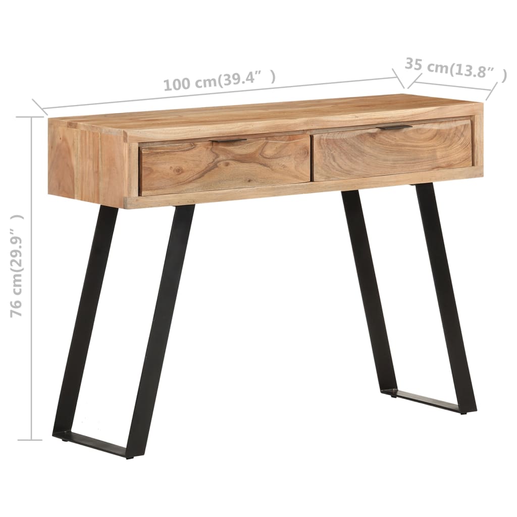 Mesa consola de madera de acacia bordes naturales 100x35x76 cm - Imagen 9