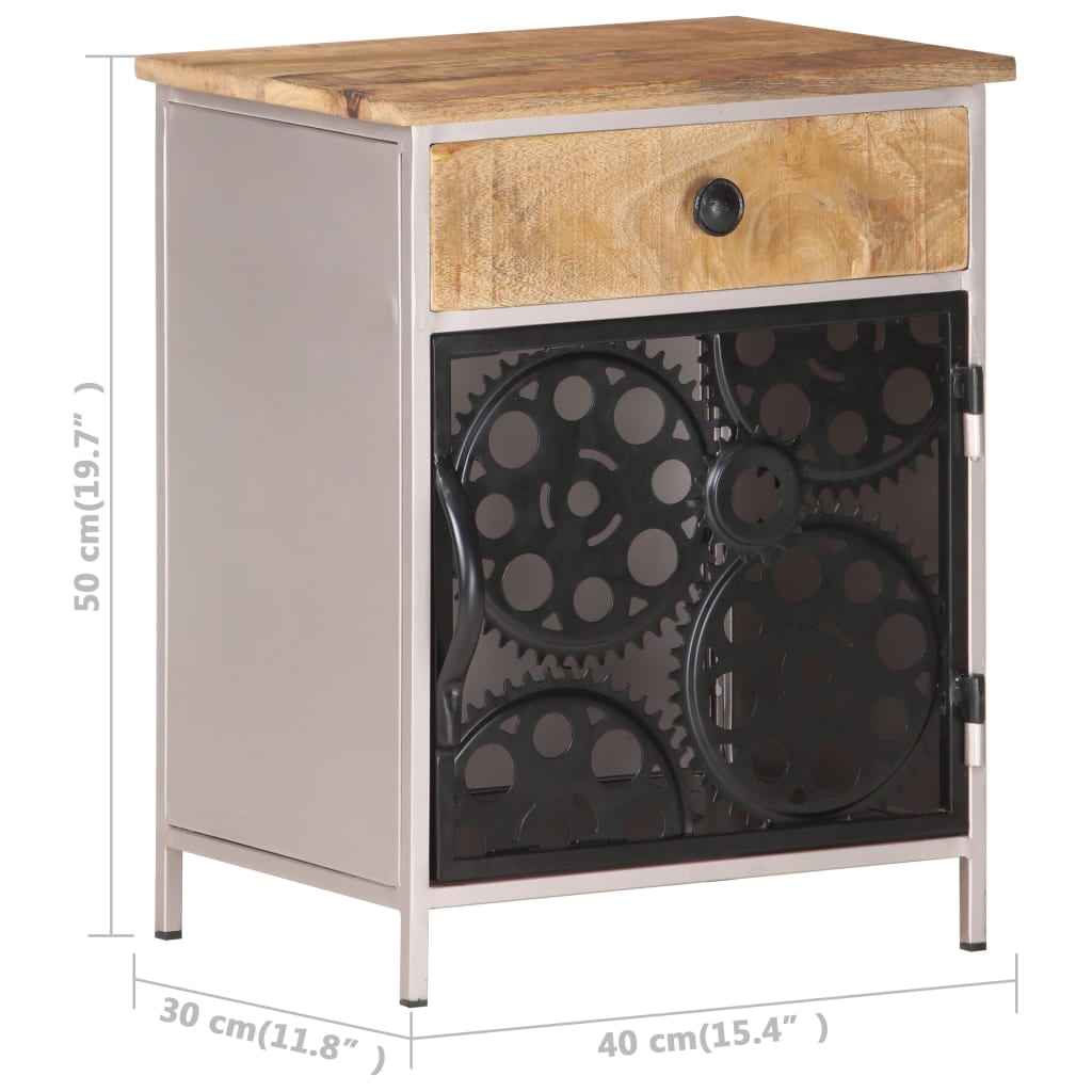 Mesita de noche de madera de mango rugosa 40x30x50 cm - Imagen 7