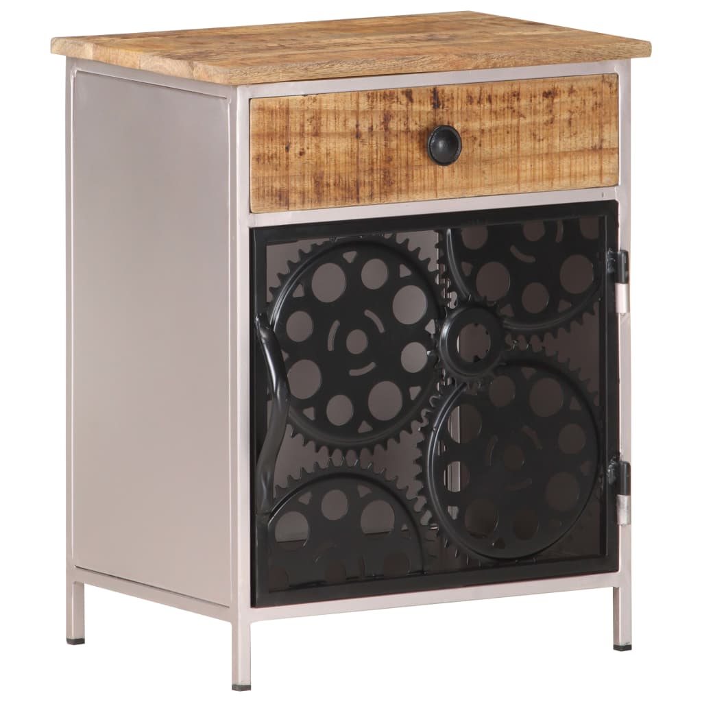Mesita de noche de madera de mango rugosa 40x30x50 cm - Imagen 9