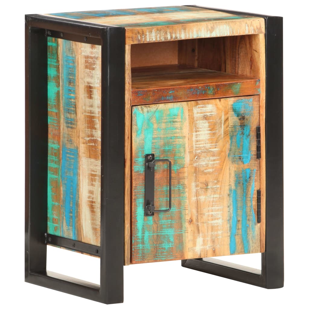 Mesita de noche de madera maciza reciclada 40x35x55 cm - Imagen 9